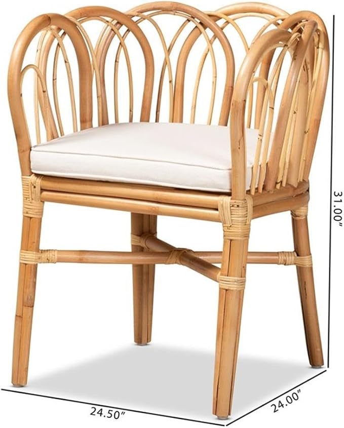 Bowery Hill 18.1'' Modern Rattan Accent Chair Natural Finish Looped Backrest 31H x 24.5W x 24D Removable Foam Cushion with Cotton-Polyester Upholstery Handmade for Living Room or Lounge Use