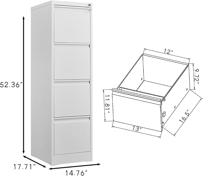 4 Drawer File Cabinet with Lock Metal Vertical Filing Storage Cabinet for Office Home Filing Cabinet with 4 Drawer for Legal/Letter/A4/F4 Size (Require Assembly)