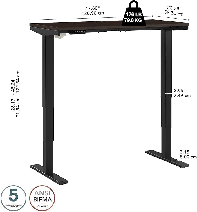 Move 40 Series by Bush Business Furniture 48W x 24D Electric Height Adjustable Standing Desk in Mocha Cherry with Black Base