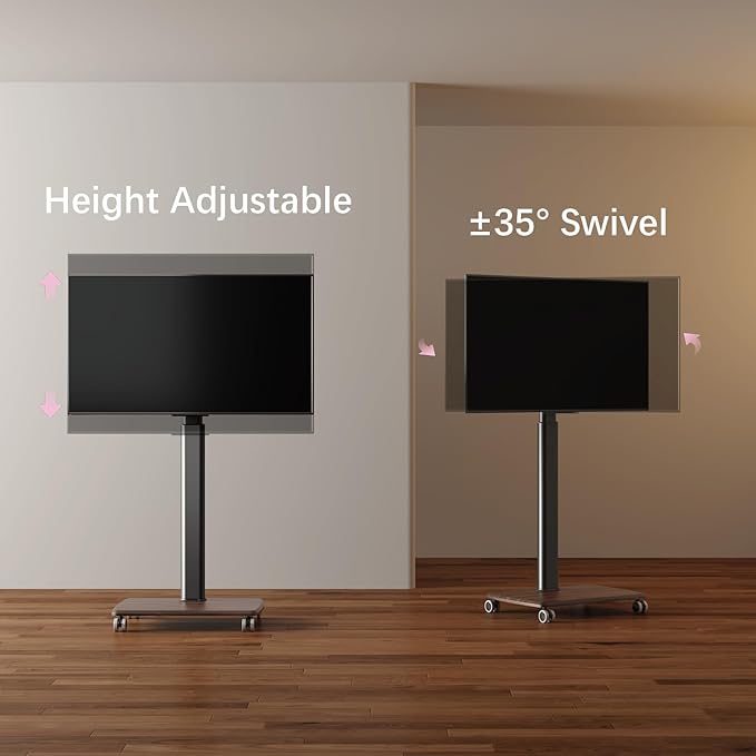 Black Rolling TV Stand for 32 to 55 65 75 85 Inch TVs Corner TV Floor Stand with Mount Universal Portable Mobile TV Cart on Wheels Small TV Stand for Bedroom Living Room