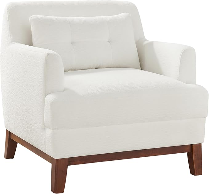 VANOMi Comfy Accent Chair Terry Oversized Lounge Chair with Cushion Mid-Century Modern Living Room Chairs Comfy Chair for Bedroom Apartment White