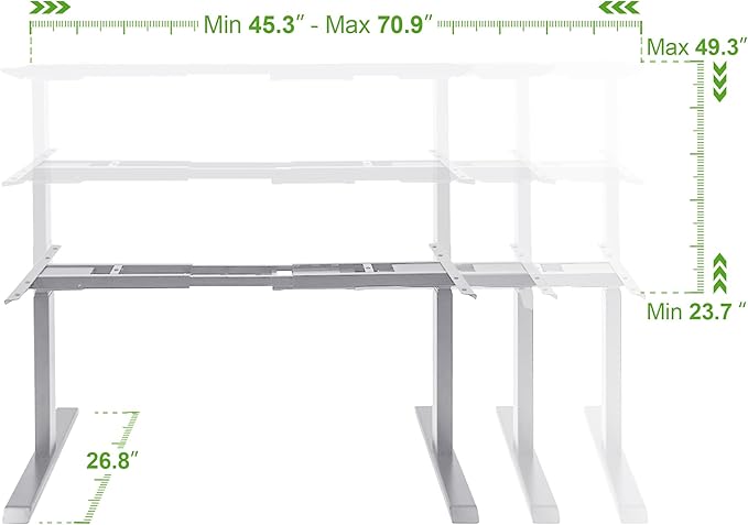 Fromann Dual Motor Standing Desk Frame 3 Tier Legs Sit Stand up Electric Height Adjustable Desk Base for Home and Office (Grey)