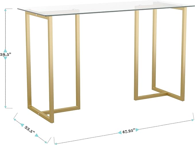 Martha Stewart Eli Home Office Desk with Glass Top and Steel Frame Polished Brass