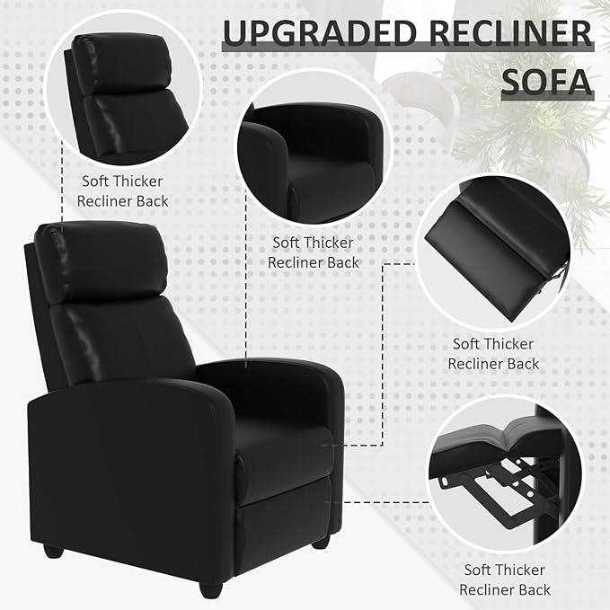 Massage Recliner Chair Single Sofa Chair with Remote Control Chair Recliner Lazy Recliner Chair Living Room Recliners with Pu Leather Padded Seat Backrest Recliner Chairs for Adults Black