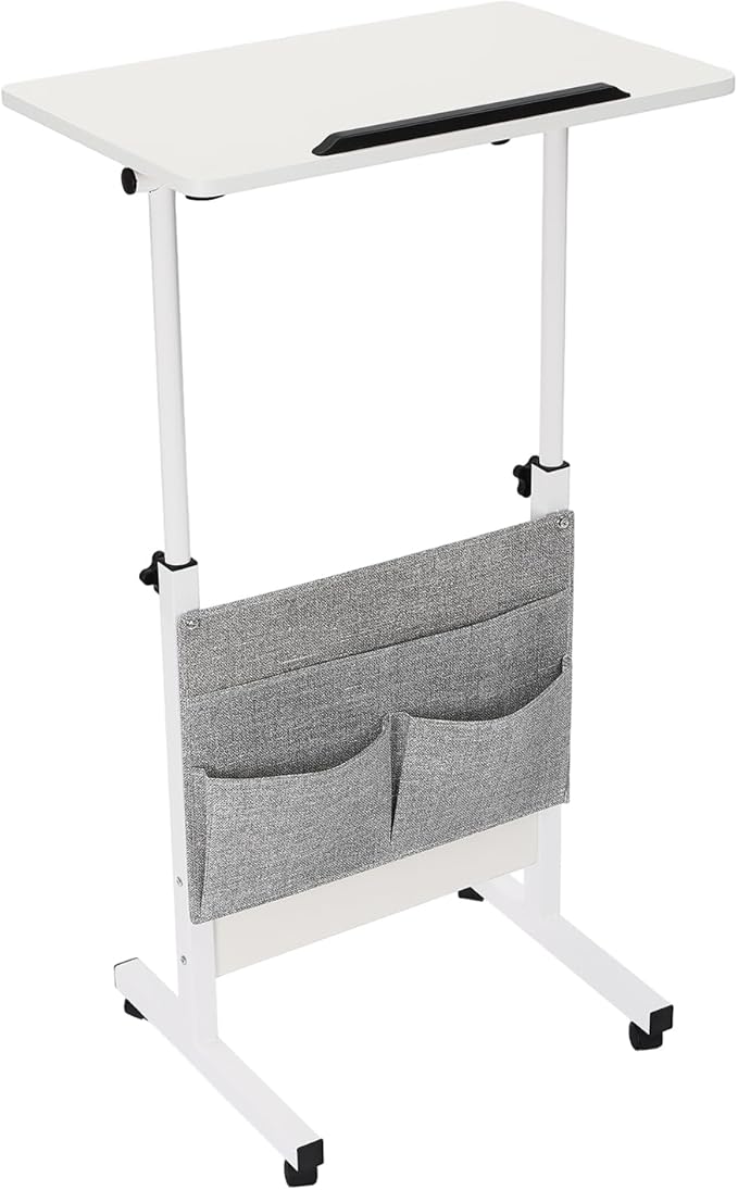 Standing Desk Adjustable Height Portable Standing Desk with Storage Bag 16 × 24 Inch Rolling Mobile Stand Up Table with Wheels 360°Flip Laptop Stand Table for Living Room Bedroom Study Office