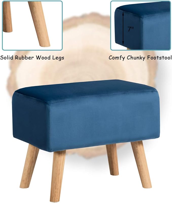 Giantex Velvet Accent Chair with Ottoman Modern Tufted Upholstered Chair with Footrest Firm Wood Legs Leisure Single Club Chair Set for Living Reading Room Bedroom (Blue)