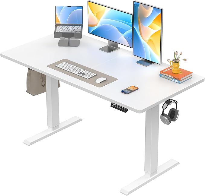 ErGear Electric Standing Desk 48 x 24 inch Height Adjustable Sit Stand Up Desk Computer Home Office Desk with 4 Memory Height Buttons Two Pieces Desktop White EGESD110W