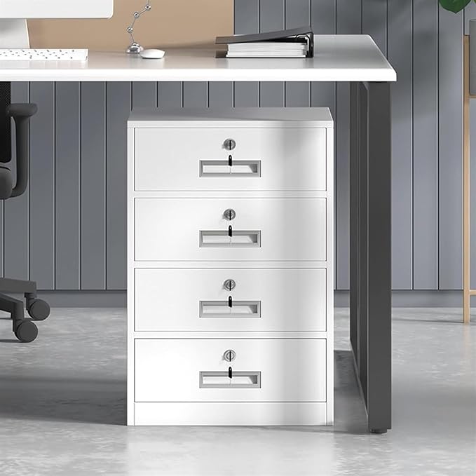 File Cabinet 4-Drawer File Cabinet with Lock Under Desk Metal Filing Cabinet Office Storage File Cabinet Under Desk Storage(Color:White)