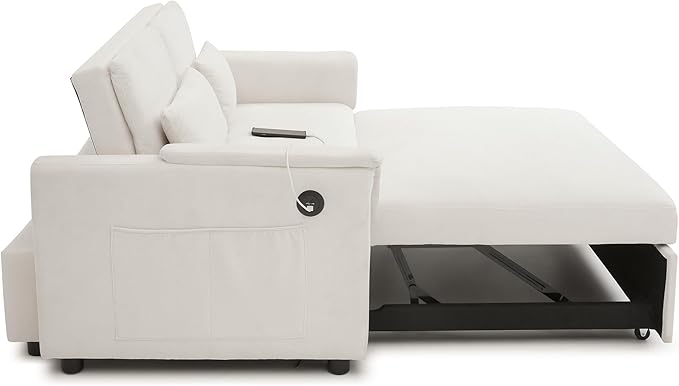 55 Convertible Loveseat Pull Out Sofa Bed for Living Room 3 in 1 Multi-Functional Sleeper Sofa Chaise Lounge Daybed Sofacama w/Adjustable BackrestUSB PortsSide Pockets