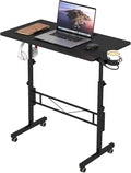 Hadulcet Small Standing Desk Adjustable Height Mobile Stand Up Desk with Wheels Portable Walking Pad Table Stand Rolling Laptop Cart for Standing or Sitting Black