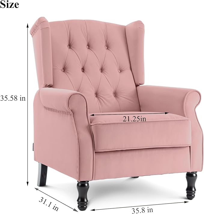 Artechworks Winged Fabric Modern Accent Chair Tufted Arm Club Chair Linen Single Sofa with Wooden Legs Comfy Upholstered for Reading Living Room Bedroom Office Pink