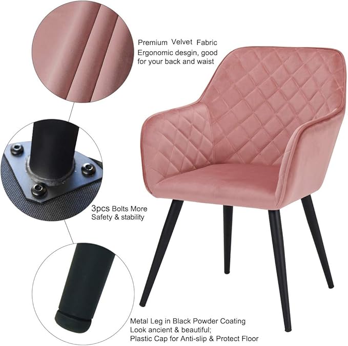DUHOME Accent Chair with ArmrestReception Chair Mid-Century Upholstered Leisure Chairs Modern Metal Frame Legs Velvet Padded Seat Easy Assembly Pink