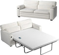 Marsail Pull Out Sofa Bed Full Size Sleeper Sofa with Memory Foam Mattress 2 USB Charging and Removable Covers Loveseat for Living Room Apartment Supports 600 LBS Chenille Fabric White