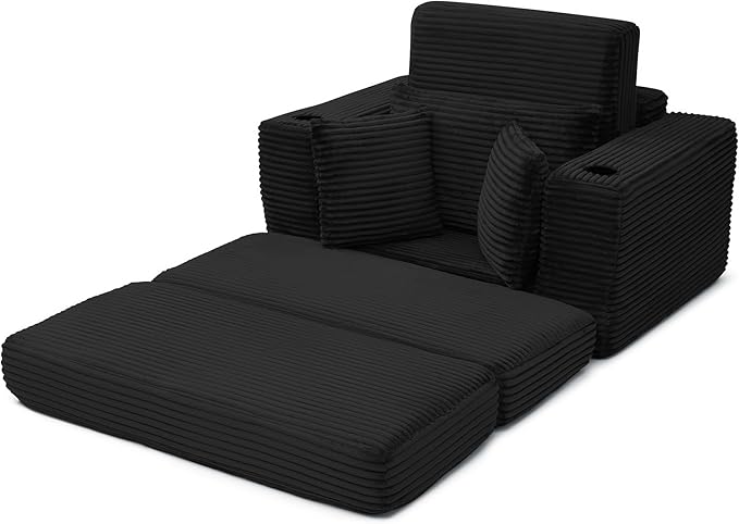 KEIKI 52.4 Oversized Boneless Chaise Lounge Chair with Ottoman Modular 3-in-1 Sofa Bed for Reading Sleeper Couch Chairs for Living Room Black