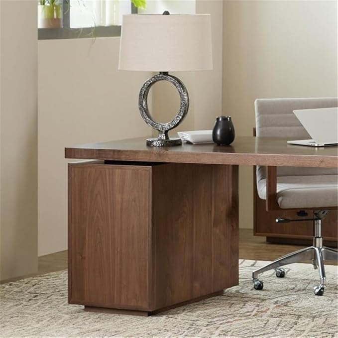 BOWERY HILL Contemporary 3 Drawer File Cabinet Medium Wood Finish Rubberwood and Walnut Veneer Construction Locking File Drawer with Letter/Legal Filing 27 H x 18 W x 30 D Office Storage