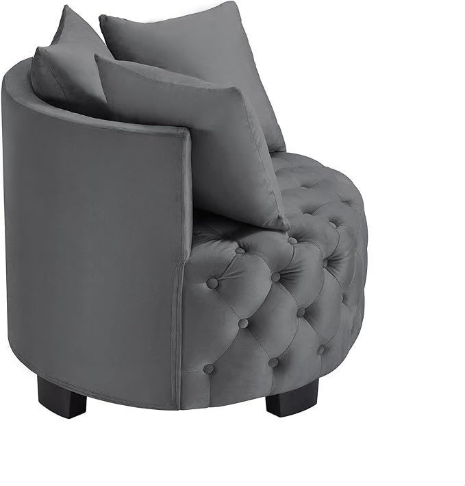 GDFStudio Upholstered Tufted Accent Chair Contemporary Velvet Leisure Chair with Curved Back and Integrated Arms Modern Round Accent Chair for Living Room Dark Gray