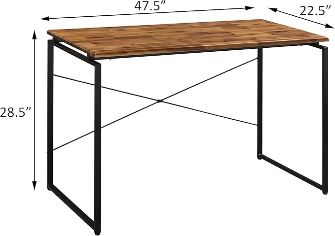 Penau Oak and Black Writing Desk Industrial Sled Base Rectangular Design for Home Office 47.5Inches Wide 22.5Inches Deep