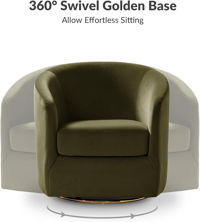HULALA HOME Swivel Accent Chair with Gold Metal Base Contemporary Velvet Curved Swivel Barrel Chair Upholstered Club Armchair Leisure Single Sofa for Living Room Nursery Bedroom(Moss)