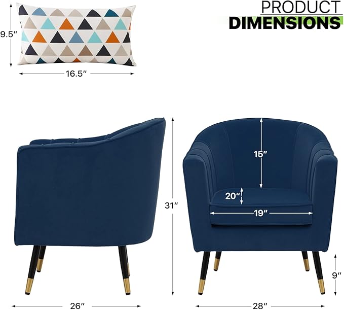 Magshion Barrel Accent Chair with Lumbar Pillow Modern Upholstered Armchair Ergonomic Single Sofa Chair for Living Room Bedroom Office 550 lbs Capacity - Navy Blue