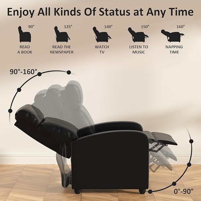 Massage Recliner Chair Single Sofa Chair with Remote Control Chair Recliner Lazy Recliner Chair Living Room Recliners with Pu Leather Padded Seat Backrest Recliner Chairs for Adults Black