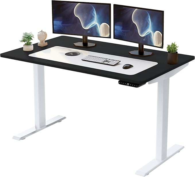 Rise UP Dual Motor Electric Standing Desk 60x30 Black Desktop Premium Ergonomic Adjustable Height sit Stand up Home Office Computer Desk Table Motorized Powered Modern Furniture Small Standup Table