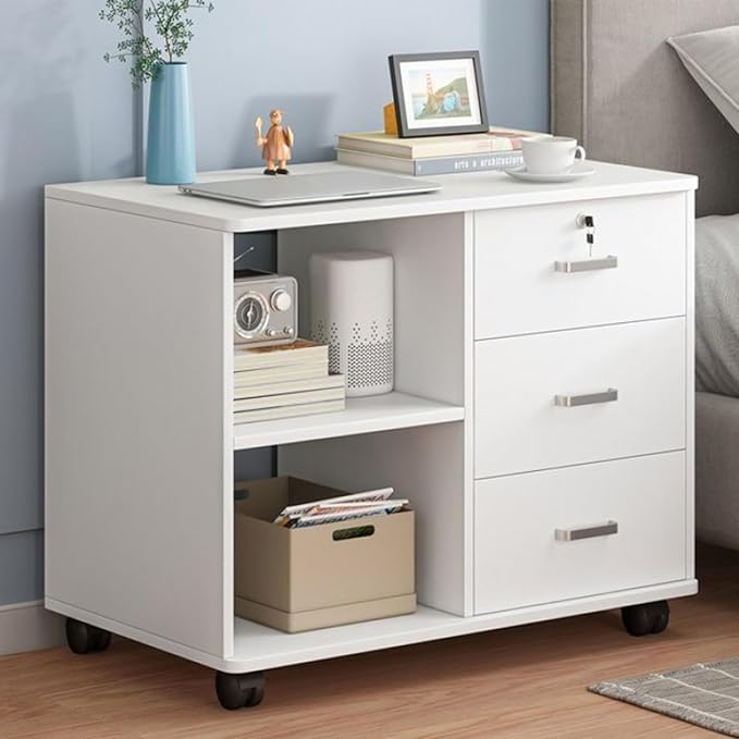 File Cabinet3 Drawers Mobile Lateral Filing Cabinet with LockPrinter Stand with Open Storage Shelves for Home Office