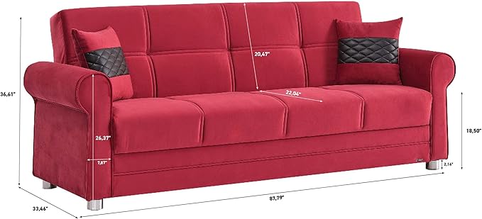 Sweet Home Stores 87 Convertible Sofa Bed with Storage Firm Fabric 3 Seater Upholstered Sleeper Sofa Couch Futon for Living Room Burgundy