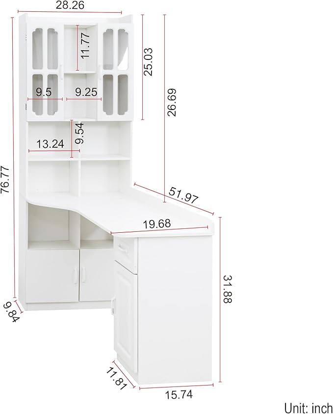 L-Shaped Corner Computer Desk for Home Office 52'' Writing Study Desk with Drawer &amp Bookshelf &amp Hutch Corner Gaming Computer Desk with Storage White