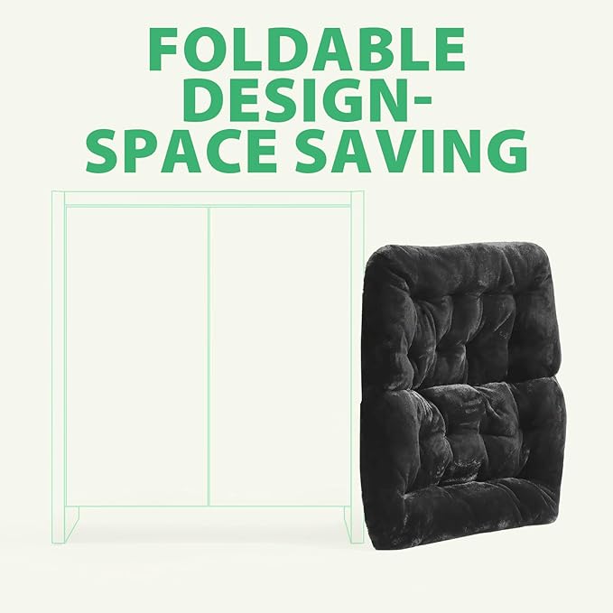 OAKHAM Comfy Chair for Adults Soft Faux Fur Folding Lounge for Bedroom Living Room Dorm Rooms Flexible Reading Chair for Teens Kids X-Large Foldable (Faux Fur-Charcoal Black)