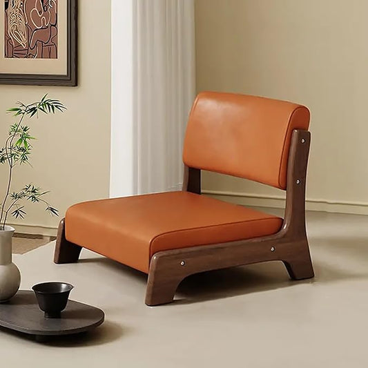 Japanese Floor Chair with Back SupportLow-Back Meditation Floor Seat with Soft CushionPortable Wood Armless Tatami Chair Meditation Living Room Bedroom Bay WindowReading