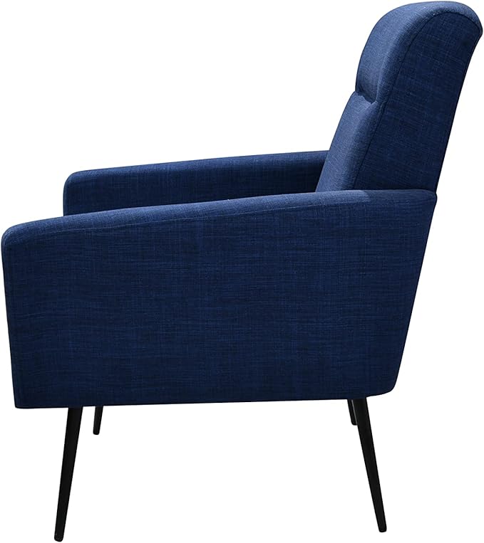 Mid Century Modern Upholstered Fabric Accent Chair Living Room Bedroom Leisure Single Sofa Chair (with Metal Legs) TV armrest seat Suitable for Small Space Home Office Coffee ChairDark Blue