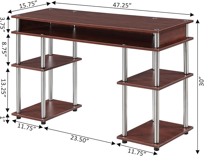 Retro Desk with Shelves - Home Office Computer Desk Corner Vanity Nail Table - 47 Cherry Finish