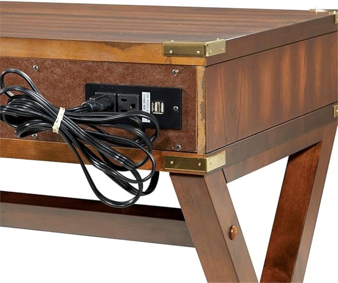 Pemberly Row 46 Writing Desk with Power Station 3 Storage Drawers Solid Wood Toasted Wheat Brown Finish Vintage-Inspired Home Office Desk 46.25 W x 20.25 D x 30.31 H