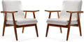 Manhattan Comfort Archduke Mid Century Modern Accent Chair Set of 2 Fully Assembled Made of Beech Wood Frame Upholstered in Faux Leather Ideal for Living Room Bedroom &amp Office Use White