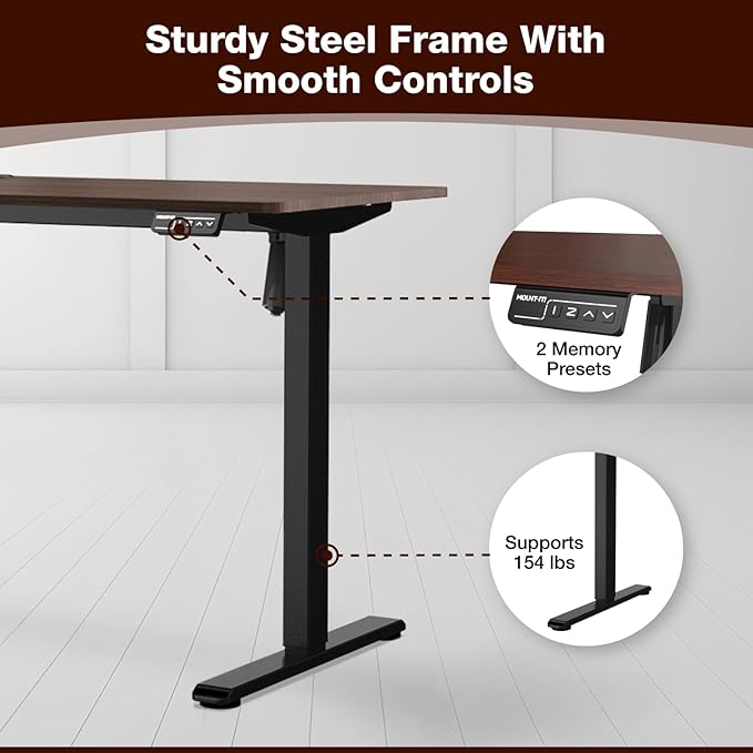 Mount-It! Motorized Standing Desk 40x24 – Height Adjustable Sit to Stand Desk for Home Office Compact Ergonomic Workstation with Memory Presets Black Frame with Hazelnut Woodgrain Top