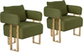 YISHENG Modern Barrel Accent Chairs Set of 2 Living Room Side Chairs with Golden Metal Legs Soft Teddy Upholstered Reading Armchairs no Wheels for Vanity/Reception Room//Bedroom/Lounge/Office Green