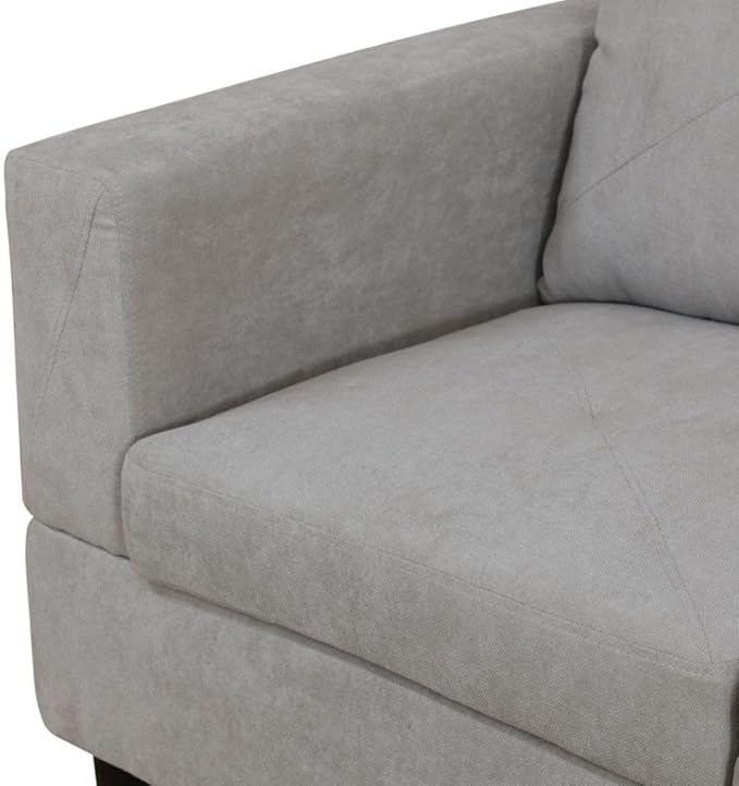 Grey White L-Shaped 3-Piece Flannelette Sofa with Storage Ottoman Set Sectional Couch Sofa Set for Living Room Office Small Space