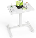 KINGSMITH Height Adjustable Mobile Standing Desk with 360° Swivel Casters 29-45 Pneumatic Rolling Desk on Wheels Perfect for Home Office Bedroom Living Room White
