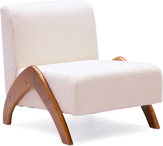 Oversized Accent Chair Set of 2 upholstered armless mid Century Modern Living Room Chair with Wooden Legs for Bedroom/Office/Cafe Sherpa Cream