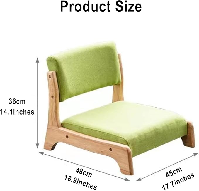 Japanese Floor Chair with Back SupportLow-Back Meditation Floor Seat with Soft CushionPortable Wood Armless Tatami Chair Meditation Living Room Bedroom Bay WindowReading