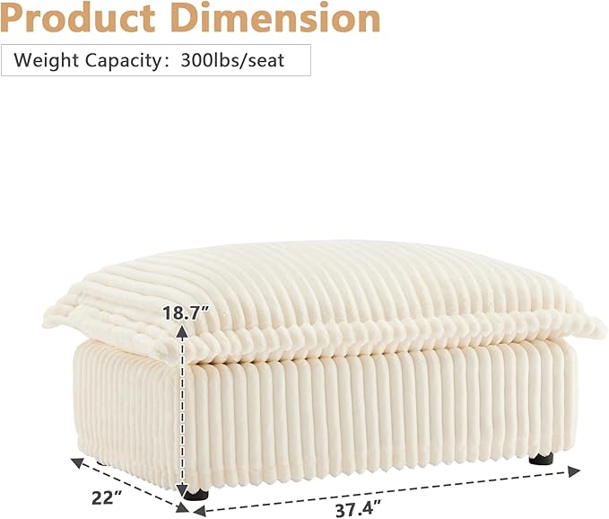 Movable Ottoman for Modular Sectional Sofa Modern Upholstered Slipcovered Sofa Couch for Living Room Bedroom Office Apartment Corduroy Cream