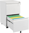 2 Drawer File Cabinet with LockMetal Under Desk Rolling Filing Cabinet fits Letter/Legal/A4 Size for Home OfficeMobile Filing CabinetOne-piece Molded Handles360°Swivel WheelsAnti-dumping (White)