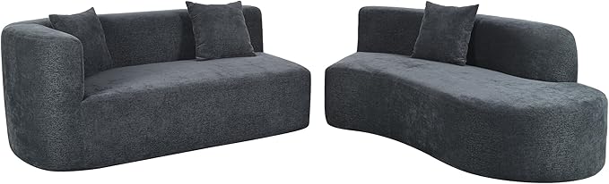 Merax Modern Minimalist Large 2-Piece Sectional Curved Chenille Sofa with 3 Pillows and High-Density Foam for Luxurious Comfort and Seamless for Living Room Bedroom Grey