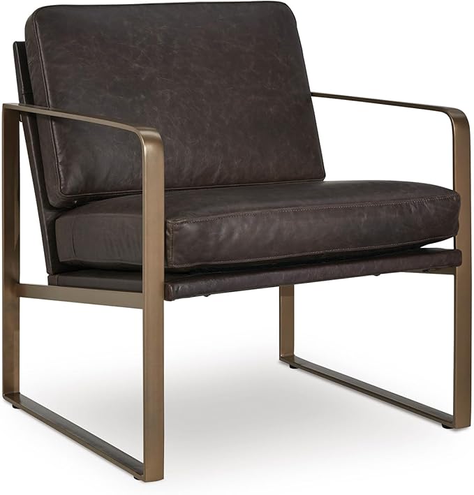 Signature Design by Ashley Bradett Modern Leather Upholstered Accent Chair with Metal Frame Dark Brown &amp Metallic