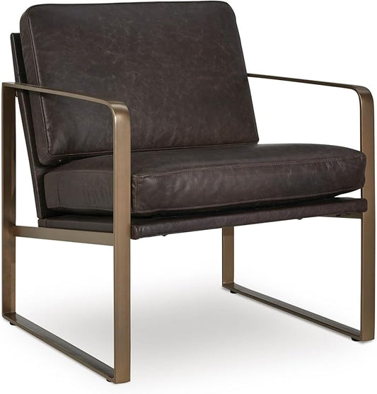 Signature Design by Ashley Bradett Modern Leather Upholstered Accent Chair with Metal Frame Dark Brown &amp Metallic