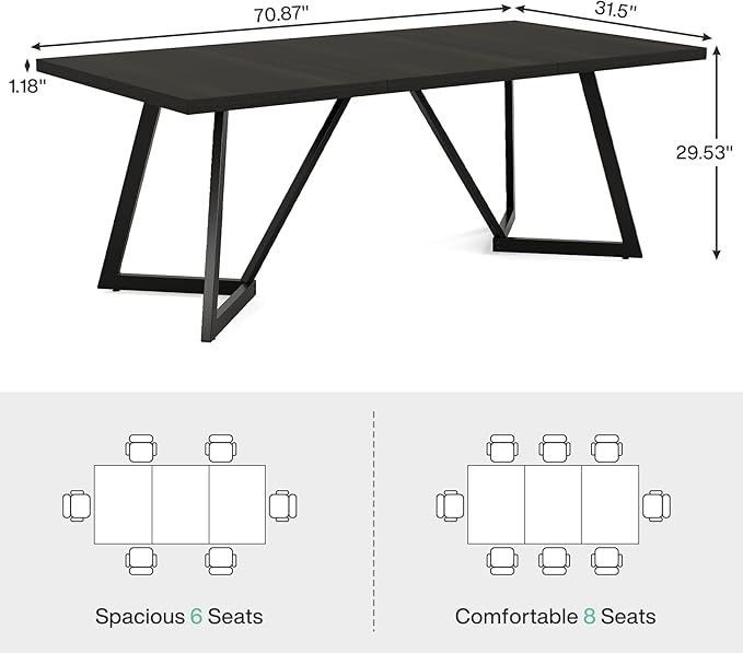 Tribesigns 70.86-Inch Large Executive Desk Modern Computer Office Desk Workstation with Metal Frame Rectangular Laptop Desk Study Writing Table for Home Office (Black)
