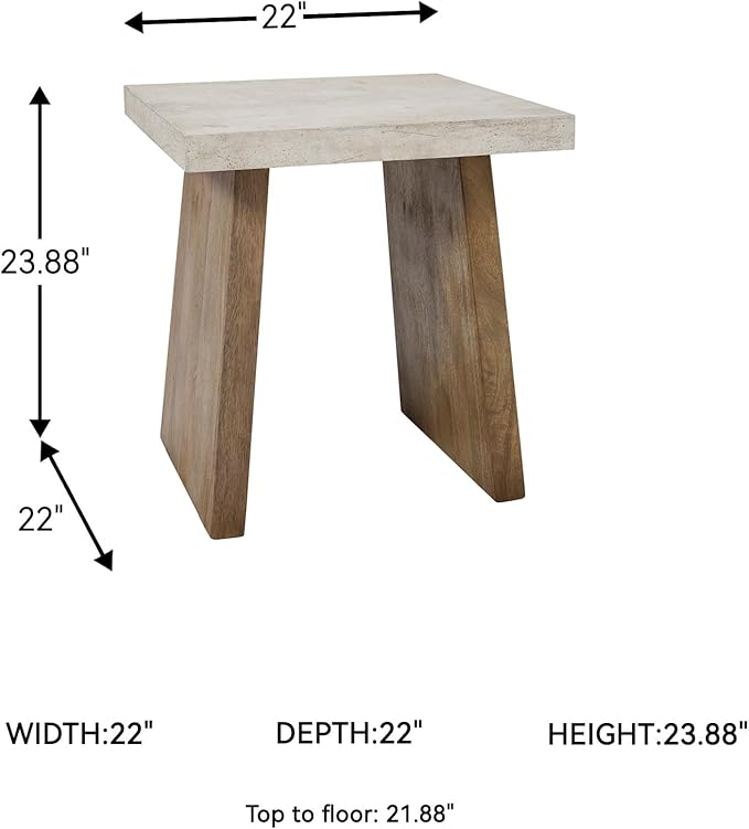 Signature Design by Ashley Brendalhouse Casual End Table with Faux Cement Top and Double Plinth Base Solid Mango Wood Melamine Laminate Casually Cool Design Light Brown &amp White