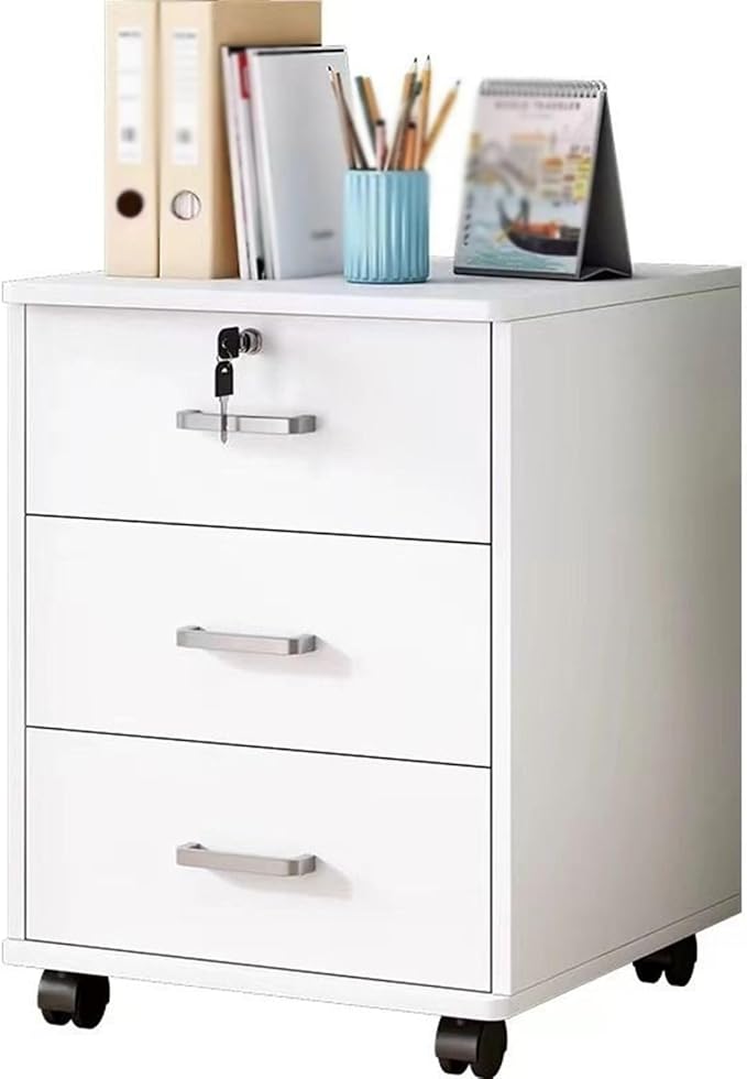 File Cabinet Office Filing CabinetWooden 3 Drawer Solid Color Storage CabinetFiling CabinetWith Lock StorageWheel Slide Small Side Cabinet Archive Cabinet(Color:White)