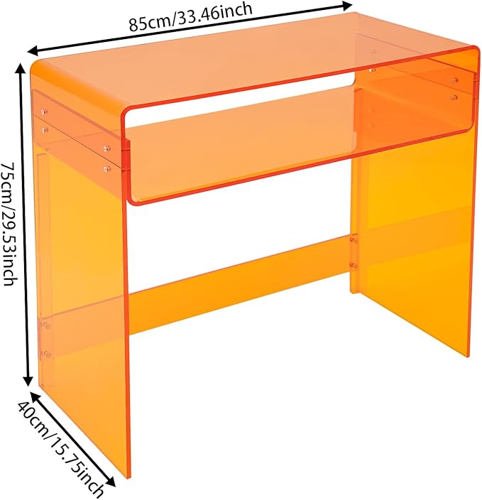 Acrylic Desk33.46*15.75*29.53Hacrylic Console Table Home Office Console Table Entrance Tables Removable Divider &amp Sturdy Structure for Books Magazines Tablets &amp Office Supplies (Clear Oran