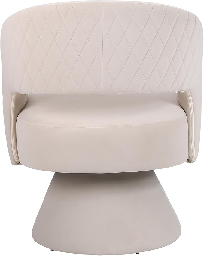 Velvet Swivel Accent Chair Armchair 21.7” Wide Seat Modern Round Barrel Chair in Fabric for Bedroom Reading Waiting Living Room Beige